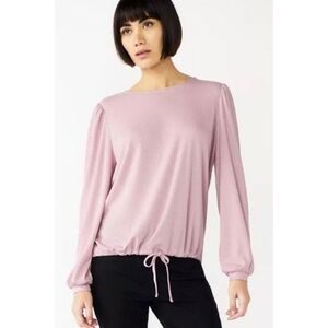 Nine West Knot Front Balloon Sleeve Pink Top